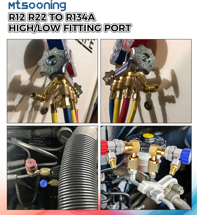 Mtsooning R12 R22 to R134a Conversion Kit, Include 4 PCS High/Low Fitting Port Retrofit 1/4 SAE to 7/16"-20 UNF Conversion Adapter, R22 R134a Valve Cores, A/C Rubber Seals and Valve Core Removal - Image 4